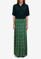 Ferragamo Tropical Forest Pleated Maxi Skirt Green 13H208 S 785398 GREEN