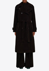 Ferragamo Double-Breasted Corduroy Trench Coat Dark Brown 13H371 T 785022 DARK EXPRESSO