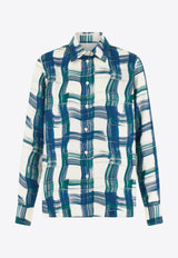 Ferragamo Tartan Check Button-Up Silk Shirt Multicolor 13H410 C 785793 NEW NAVY/MOSS