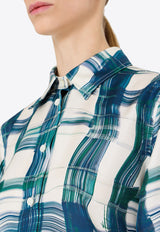 Ferragamo Tartan Check Button-Up Silk Shirt Multicolor 13H410 C 785793 NEW NAVY/MOSS