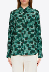 Ferragamo Graphic Print Button-Up Shirt Green 13H413 C 785692 MOSS