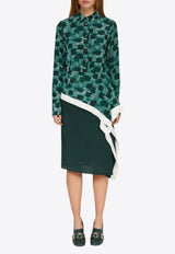 Ferragamo Graphic Print Asymmetric Skirt Green 13H427 S 785844 MOSS