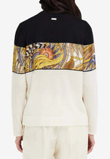 Ferragamo Rooster Print Inserts Wool Cardigan Multicolor 13I073 T 791774 WHITE/BLACK