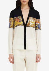 Ferragamo Rooster Print Inserts Wool Cardigan Multicolor 13I073 T 791774 WHITE/BLACK