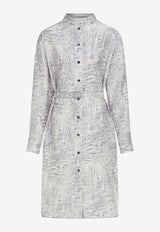 Ferragamo Alligator Print Silk Belted Dress Graphite 13I154 A 791893 GRAPHITE/MASCARPONE