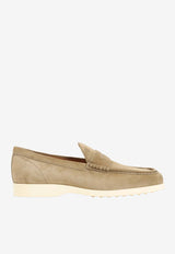 Tod's Suede Loafers with Embossed-Logo Beige