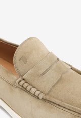 Tod's Suede Loafers with Embossed-Logo Beige