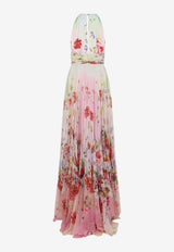 Roberto Cavalli Miami Flowers Silk Maxi Dress Multicolor