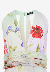 Roberto Cavalli Miami Flowers Silk Maxi Dress Multicolor