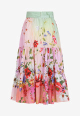 Roberto Cavalli Miami Flowers-Print Midi Skirt Multicolor