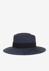 Maison Michel Virginie Hat with Logo-Plaque Navy