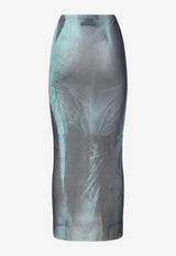 Water Mesh Printed Maxi Skirt
