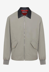 Leather-Collar Zip-Up Jacket