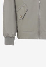 Leather-Collar Zip-Up Jacket