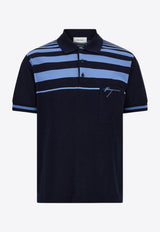 Ferragamo Striped Logo Polo T-shirt Blue 144704 H 786204 NEW NAVY/BLEUET