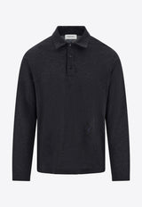 Ferragamo Logo Embroidered Long-Sleeved Polo T-shirt Gray 144741 H 786358 LEAD GREY