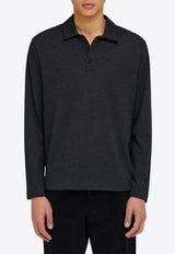 Ferragamo Logo Embroidered Long-Sleeved Polo T-shirt Gray 144741 H 786358 LEAD GREY