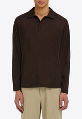 Ferragamo Logo Embroidered Long-Sleeved Polo T-shirt Brown 144741 H 786359 EXPRESSO
