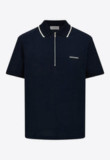 Ferragamo Logo Embroidered Hal-Zip Polo T-shirt Blue 144797 H 784281 NEW NAVY