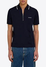 Ferragamo Logo Embroidered Hal-Zip Polo T-shirt Blue 144797 H 784281 NEW NAVY