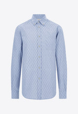 Ferragamo Logo Monogram Button-Up Shirt Light Blue 144831 C 786619 OXFORD BLUE