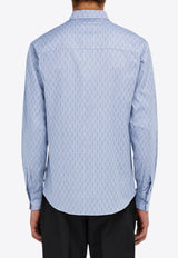 Ferragamo Logo Monogram Button-Up Shirt Light Blue 144831 C 786619 OXFORD BLUE