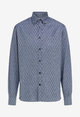 Ferragamo Monogram Long-Sleeved Shirt Blue 144831 C 790044 NEW NAVY