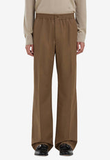 Ferragamo Elastic Waistband Wool-Blend Pants Brown 144835 P 790177 NOCE