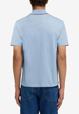 Ferragamo Embroidered Logo Polo T-shirt Light Blue 145341 H 790957 WASHED DENIM/N NAVY/WTE/S BLUE