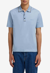 Ferragamo Embroidered Logo Polo T-shirt Light Blue 145341 H 790957 WASHED DENIM/N NAVY/WTE/S BLUE