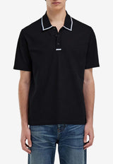 Ferragamo Embroidered Logo Polo T-shirt Black 145341 H 790958 BLK/W DENIM/WHT/NNAVY