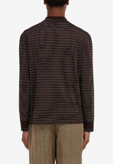 Ferragamo Long-Sleeved Striped Polo T-shirt Brown 145725 H 793831 EXPRESSO/NERO/BIANCO