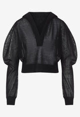 Long-Sleeved Linen and Silk Hooded Top