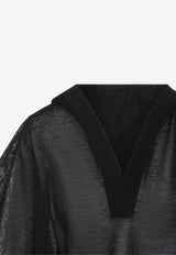 Long-Sleeved Linen and Silk Hooded Top