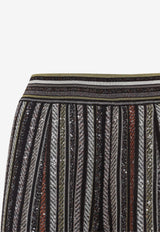 Sequined Straight-Leg Striped Pants