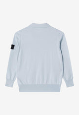 Stone Island Junior Boys Compass Patch Knit Polo Sweater Light Blue 165100008-CS00B2/S_STONE-V0041