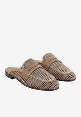 Suede Leather Flat Net Mules