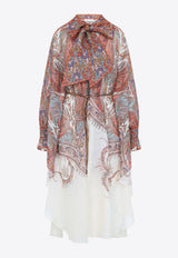 فستان ريانون مطبوع بطول منتصف الساق