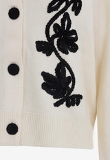 Floral-Embroidered Wool-Blend Cardigan