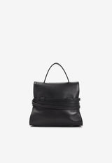 Belted Suede Leather Top Handle Bag