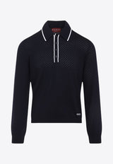 Perforated Wool Polo Sweater