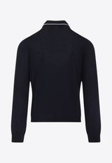 Perforated Wool Polo Sweater