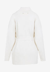 Floral Embroidered Belted Knit Cardigan