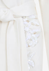 Floral Embroidered Belted Knit Cardigan