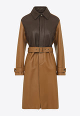 Colorblocked Leather Belted Coat