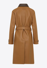 Colorblocked Leather Belted Coat