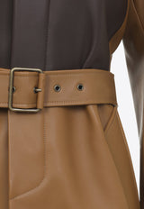 Colorblocked Leather Belted Coat