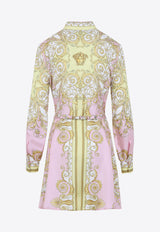 Spring Barocco Print Silk Mini Shirt Dress