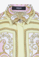 Spring Barocco Print Silk Mini Shirt Dress