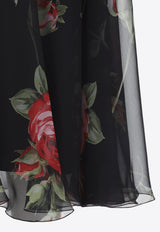 Bouquet Print Silk Chiffon Midi Skirt